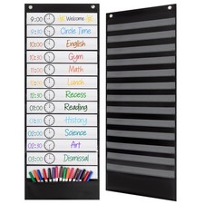 Daily Schedule Pocket Chart, Black, 13 Pockets for Classrooms or Home Reusable