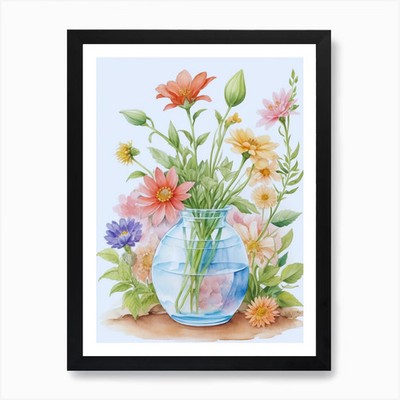 Bunte Blumen in einer Vase Kunstdruck gerahmt Wandbild Poster Leinwanddruck Bild