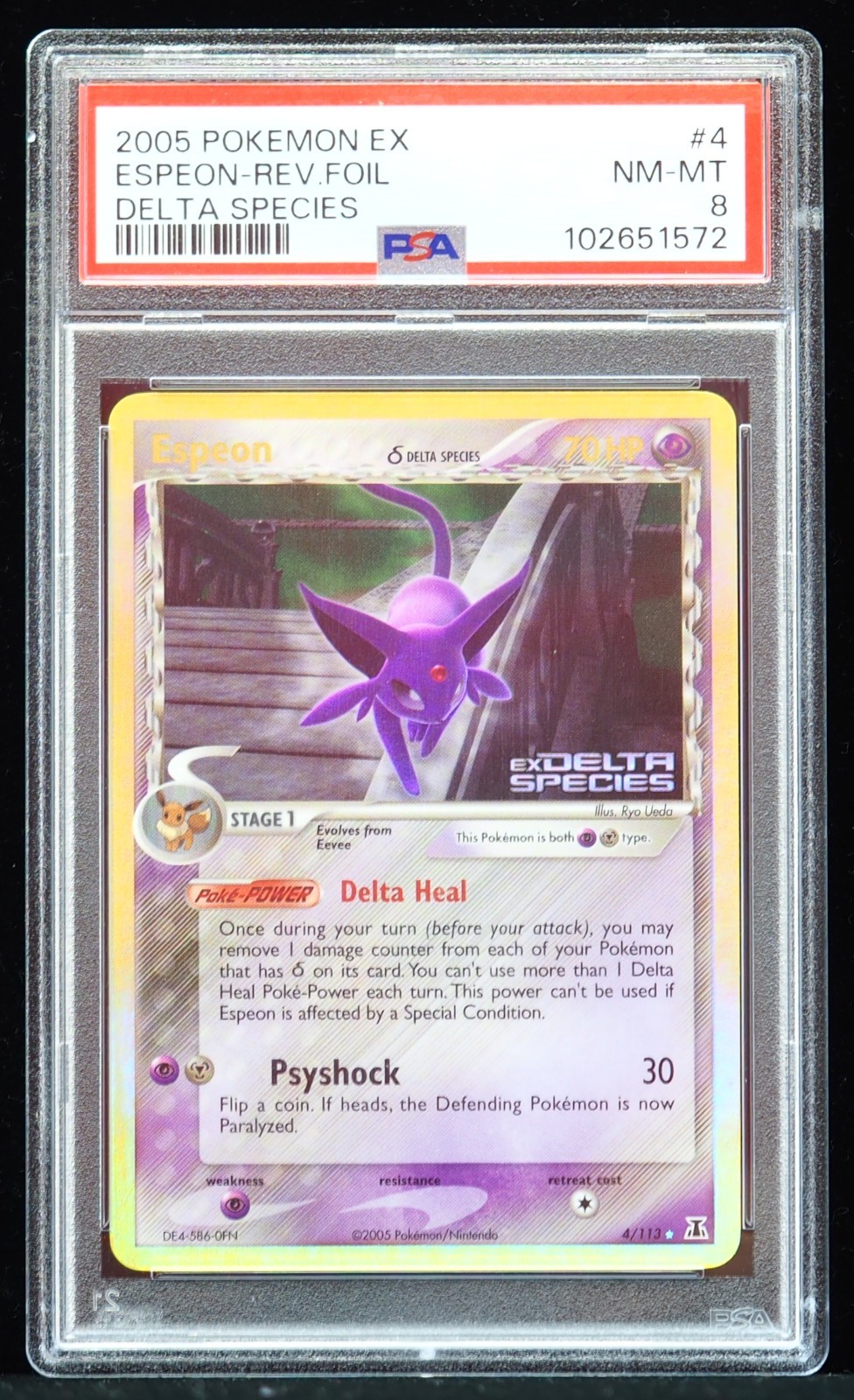 2005 Espeon Rev. Holo #4/113 Delta Species PSA 8 Pokemon Card