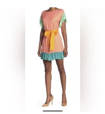 Alice + Olivia Ella Mae Tie Waist Ruffle Mini Dress - Small