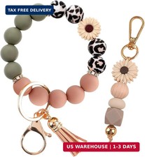 2PCS Bracelet Key Ring Set, Cute Car Key chain Wristlet, Silicone Beaded Bangle