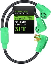 Kanayu 30 Amp Dryer Y Splitter to RV/EV NEma 14-30 14-30/14-50, Green 
