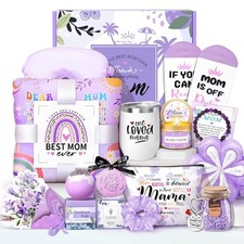 Mother's Day Baskets Gifts for Mom - 16 Pcs Luxury Self-Care Gift Purple