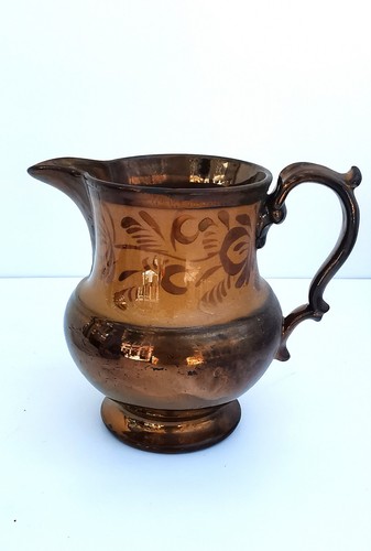 Antique 19th Century Copper Luster ware Creamer With a Tan Band - Picture 2 of 4