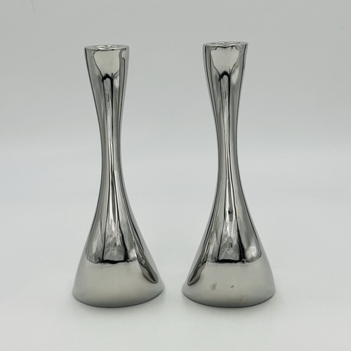 Set 2 Georg Jensen Denmark Pair Cobra Candle Holders 8" Stainless Steel Modern - Picture 7 of 14
