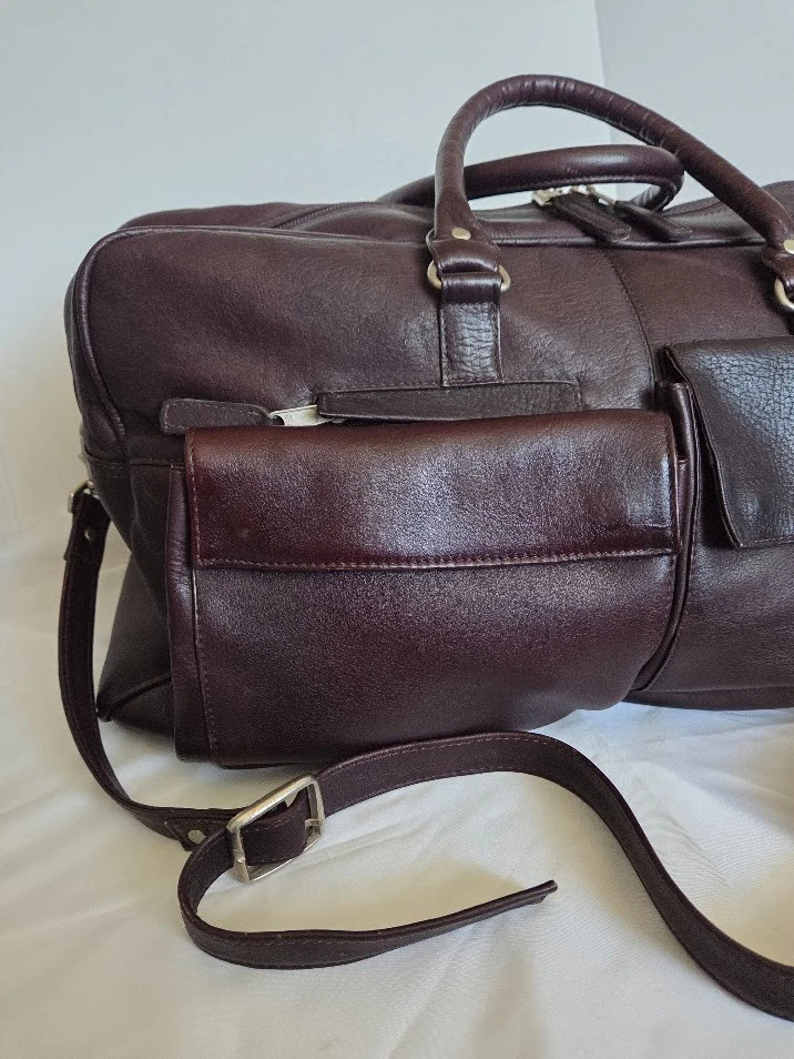 LEXUS Cuero Marrón Equipaje de Mano Lona Noche Gimnasio Cremallera Bolso Bolsillos con Asa Foto 4 de 4