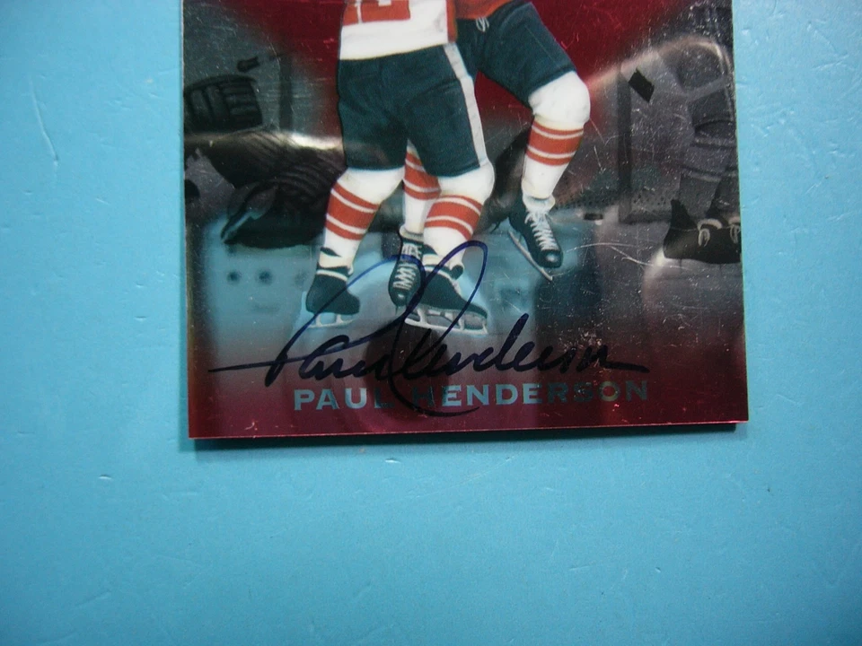 Tarjeta de hockey Pinnacle Silver NHL 1997/98 #S4 Paul Henderson puntuación autógrafa automática Foto 3 de 3