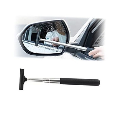 Car Rearview Mirror Wiper, Retractable Auto Glass Squeegee, Water Cleaner Black