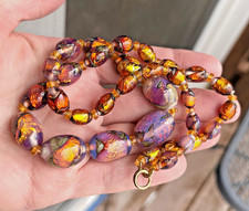 Vintage ART DECO Venetian Murano Opalescent Foil Fire Opal Glass Beaded Necklace