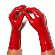 Women Men Natural Latex RED Gloves Rubber Short Gloves Cosplay Costumes