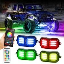 AUXBEAM 4X RGB LED Rock Underbody Glow Lamp Remote Control bluetooth For Dodge