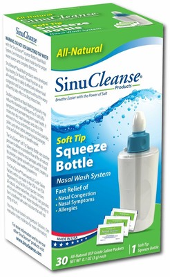 SinuCleanse Squeeze Bottle Nasal Wash Kit All-Natural Saline Packets 30 Count