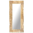 Brown Solid Mango Wood Mirror 110x50 cm Rectangular Hand-Carved Pattern Wall Art