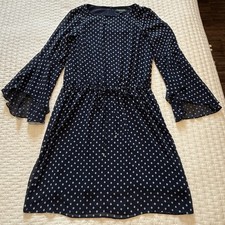 Lauren Ralph Lauren Blue Polka Dot 10 Chiffon Dress Flutter Bell Sleeve