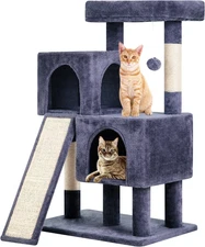 Compact Cat Tree Tower 36 Inch Condo Scratching Post Multi Level Cat House