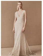 BHLDN Ivory Sleeveless Kayla Gown Wedding Dress Sequin Beaded Embroidered 