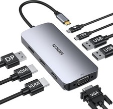 MOKiN USB C Laptop Docking Station Dual HDMI Adapter 8-in-1 Grey for Dell XPS