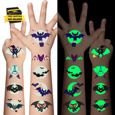 Halloween Luminous Bat Temporary Tattoos for Kids - 10 Sheets Glow in the Dark H