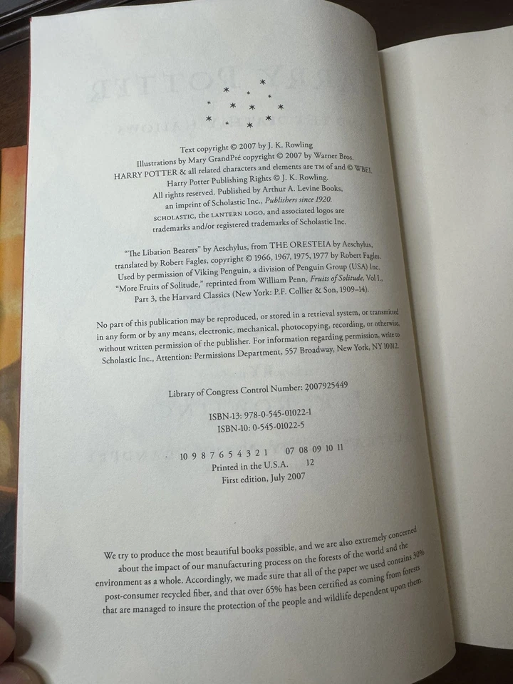 Harry Potter and the Deathly Hallows TRUE First Ed. 1st Print Low Run HC 1/07 Foto 4 de 4