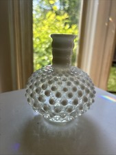 Fenton Glass Vase Hobnail Opalescent White Clear, 5" Vintage