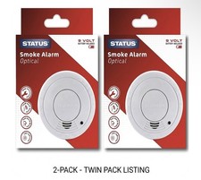 2x STATUS Photoelectric Smoke Alarm 85 db Loud Easy To Install Battery Included