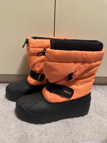 Polo Ralph Lauren Big Kids Whistler Rain/Snow Boots Neon Orange 95286 Size 6 - Picture 3 of 7