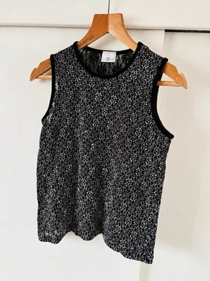 Vintage 90s New Look Tank Vest Top Fit 10 12 Black White Mesh Lace Grunge Goth - Image 1 of 4