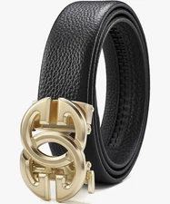 ARIMIA Fashion Mens Real Leather Ratchet Belt Black Adjustable Length Full