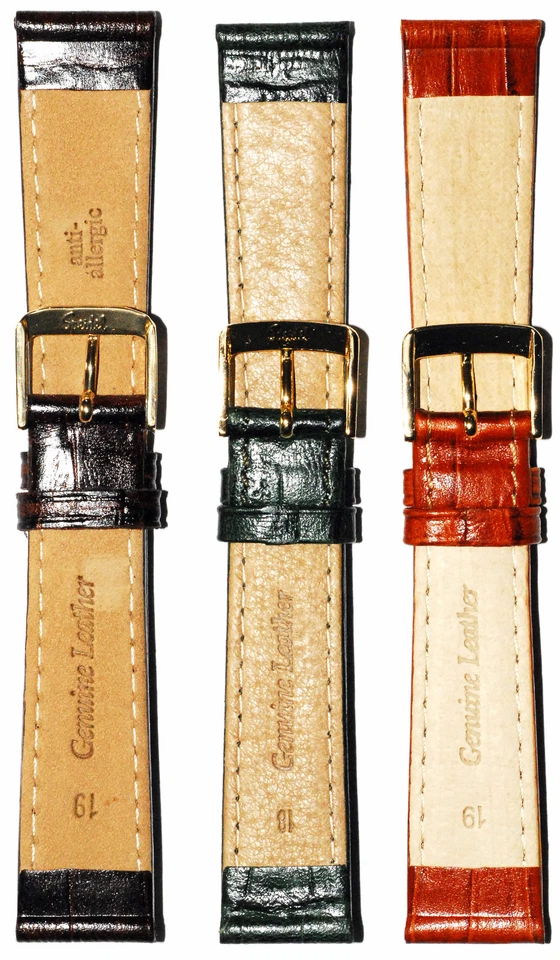 Speidel Wild Croco pulseira de relógio costurada grão grande marrom verde bronzeado 18 19mm  - Imagem 2 de 2