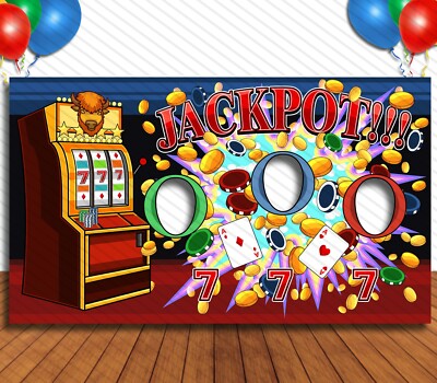 Slot Machine Theme Face Cutout, 42x72'' Photo Standee, Party Selfie Photo Prop