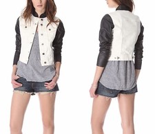 Dl1961 White Denim Black Leather Rocky Sheep Motorcycle Jacket $248