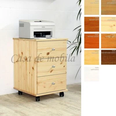 Massivholz Rollcontainer Kiefer massiv Büro-kommode Roll-schrank Drucker-regal
