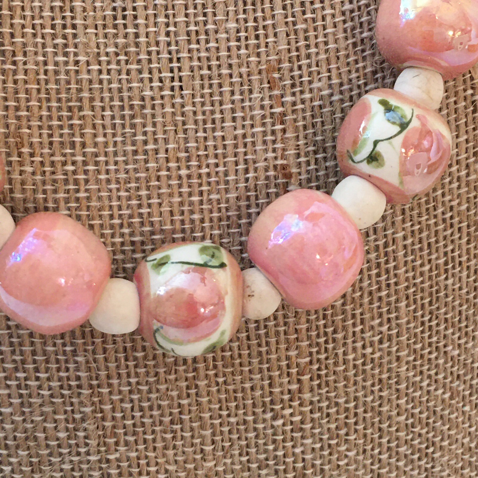 Vintage Chinese Porcelain Bead Necklace Hand Painted … Gem