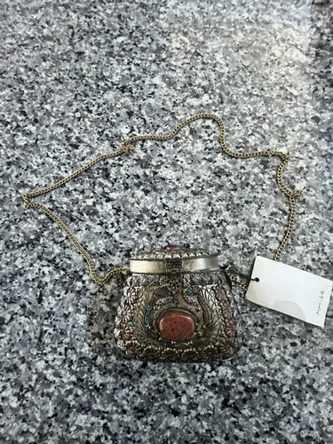 Vintage Ethnic Sajai Silver /copper Tone Metal Purse With Natural Stones (010) - Picture 3 of 8