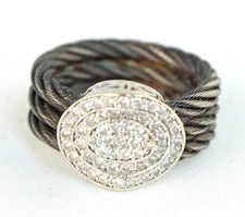 Charriol Diamond 18k Gold & Stainless Cable Ring Size 61/2