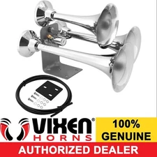 VIXEN HORNS TRAIN AIR HORN 3 TRUMPETS CHROME PLATED FOR TRUCK/CAR LOUD SOUND DB