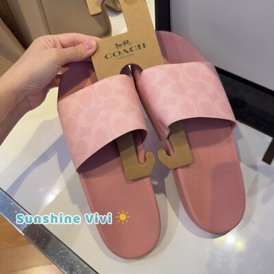 New Coach women Udele Sport Slide In Signature Canvas CAR28 Powder Pink 