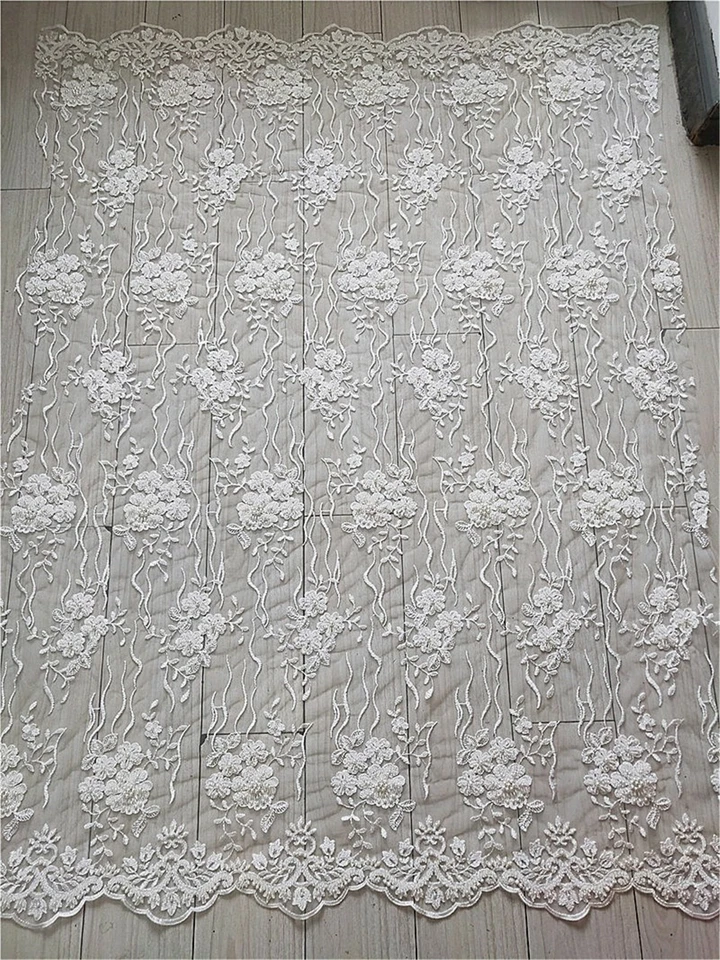 Fleur Plante Perlé Mariage Tissu Dentelle Broderie Costume Soirée Robe Dentelle - Photo 3/4