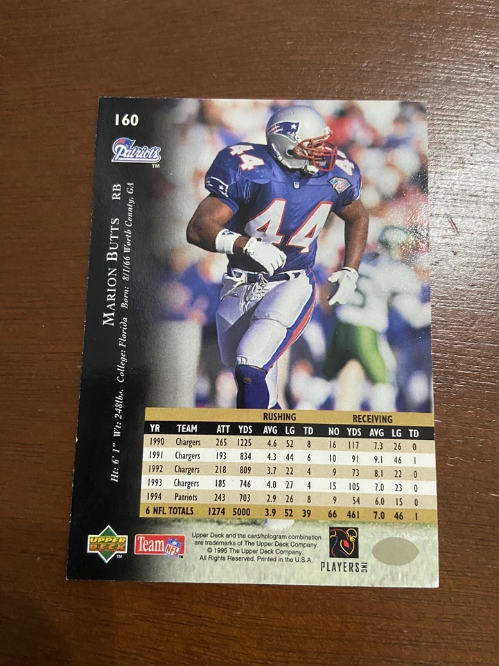 1995 Upper Deck Electric New England Patriots #160 Marion Butts Autographed - Image 2 of 2