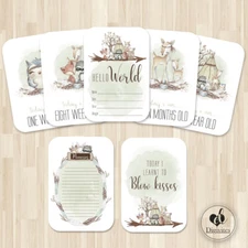 Baby Milestone Cards, Boho Woodland Animals Photo props, 40 cards, 300gsm unisex