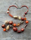 DESIGNER FALL BEADED NECKLACE LUCITE WOOD CHUNKY GLASS AMBER ORANGE BROWN BEADS  — photo 8