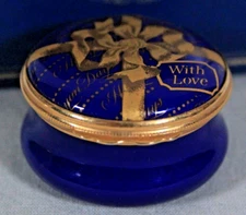 RARE! VINTAGE HALCYON DAYS BILSTON & BATTERSEA "WITH LOVE" ENAMEL BOX NEW IN BOX