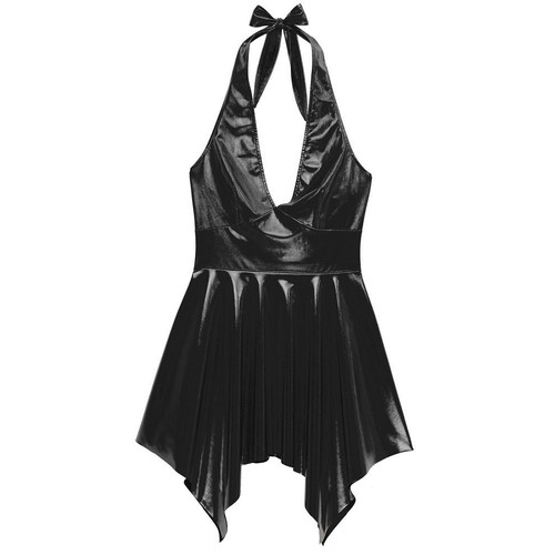 Womens Punk Leather Steampunk Corset Skater Dress Gothic Metal Skirt Clubwear - Picture 16 of 55