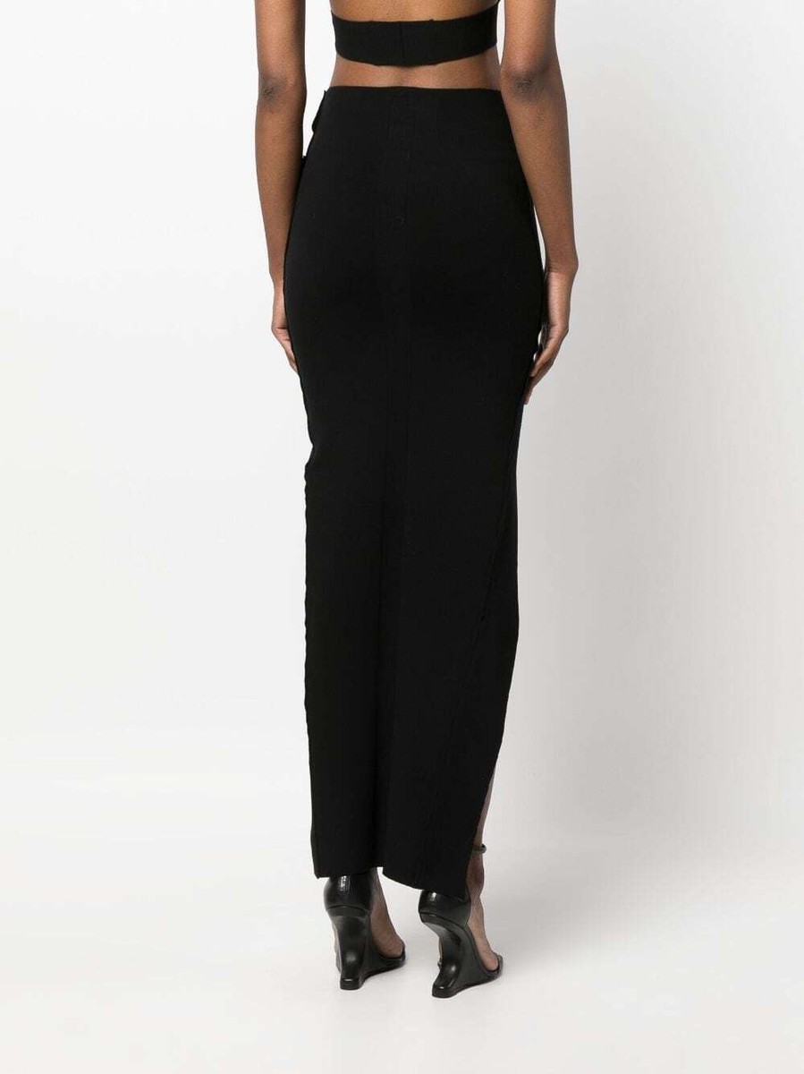 【送料&関税込】Rick Owens theresa Skirt RICK OWENS Theresa Black Panelled High Slit Stretch Fabric