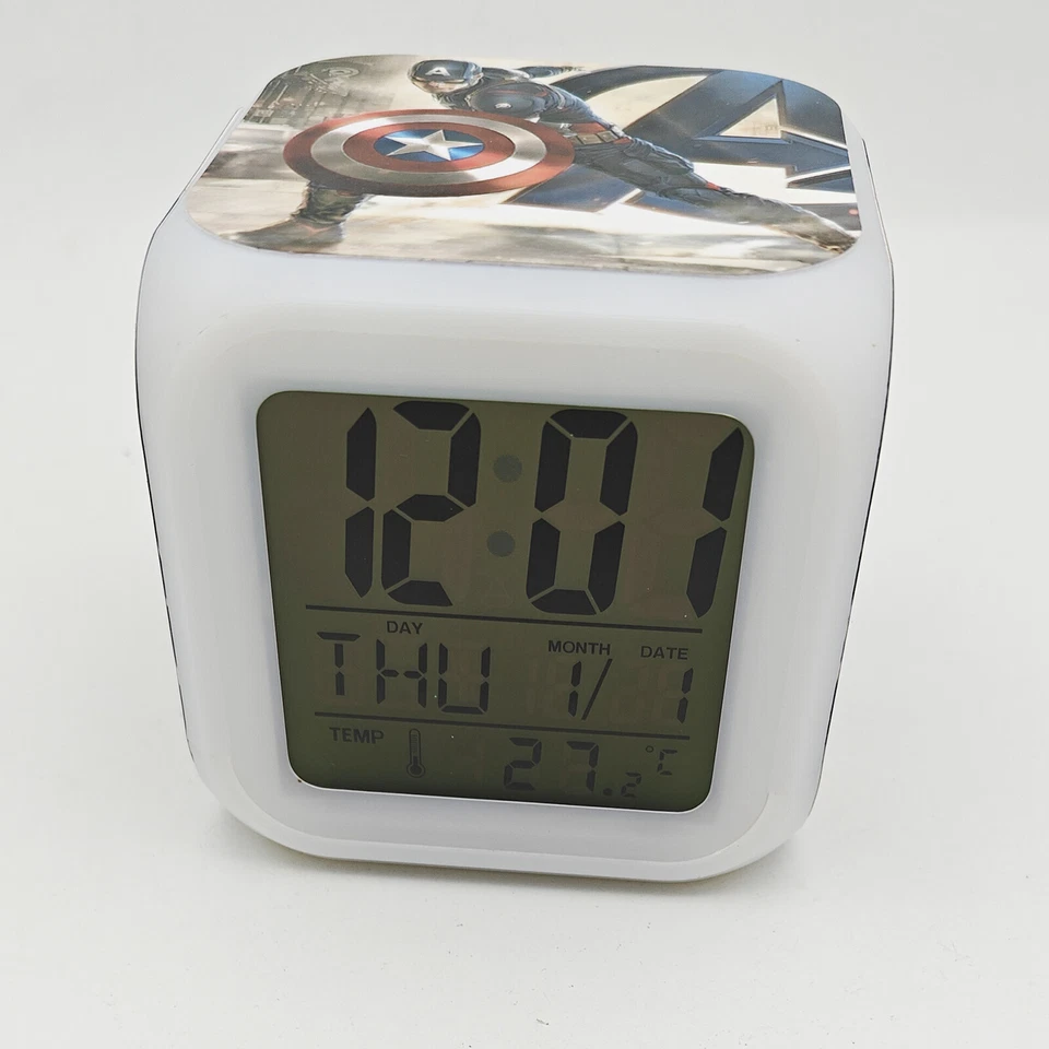 Captain America 7 Color Changing Night Light Digital Alarm Clock #01 - Image 2 of 4