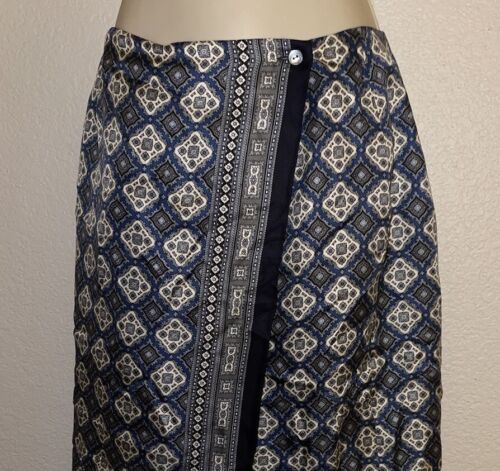 Talbots Silk Wrap Skirt Blue Gray Medallion Pattern Lined 4 - Picture 2 of 10