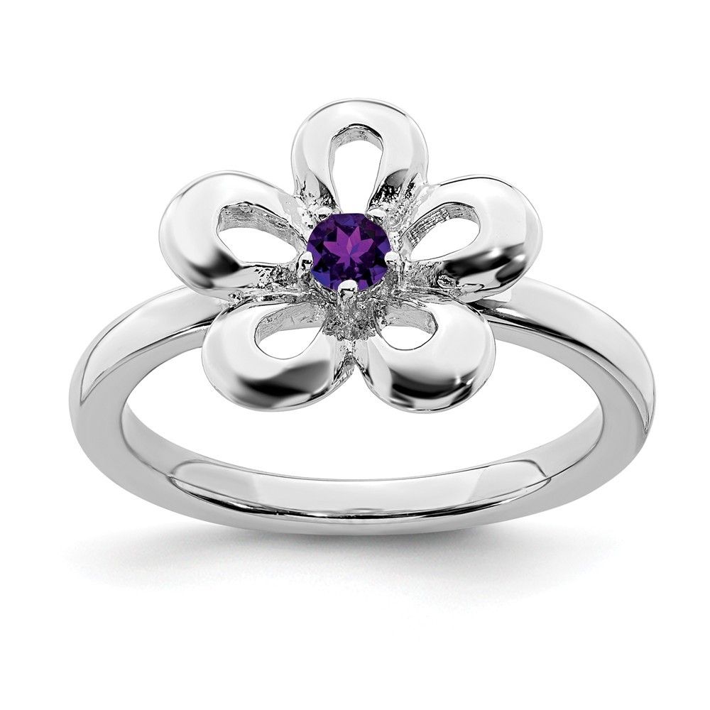 Sterling Silver Stackable Expressions Amethyst Flower Ring Sterling Silver Stackable Expressions Amethyst Flower Ring