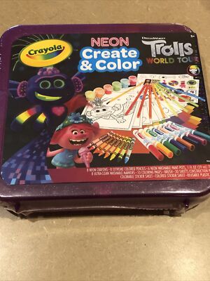 Crayola Trolls World Tour, Neon Create & Color Art Set Kit 70 Art Supplies Case