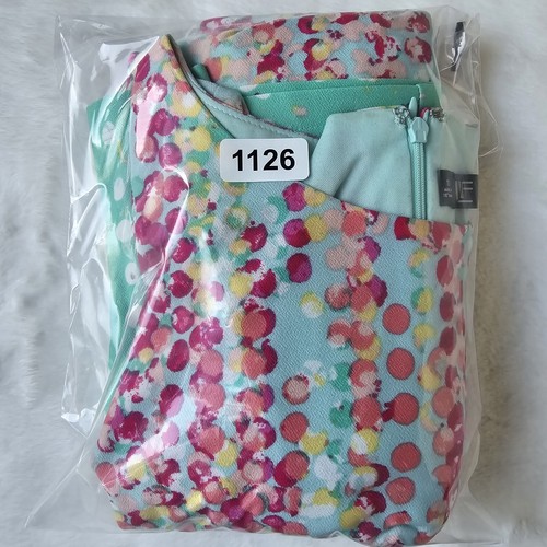 $98 Leslie Faye Midi Shift Dress 10 Stretch Artsy Easter Spring Sea Glass Dots - Picture 16 of 16