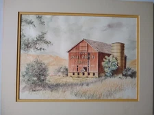 Vtg Americana Watercolor Painting Landmark Barn Signed Sylvia Obert Turner 1987